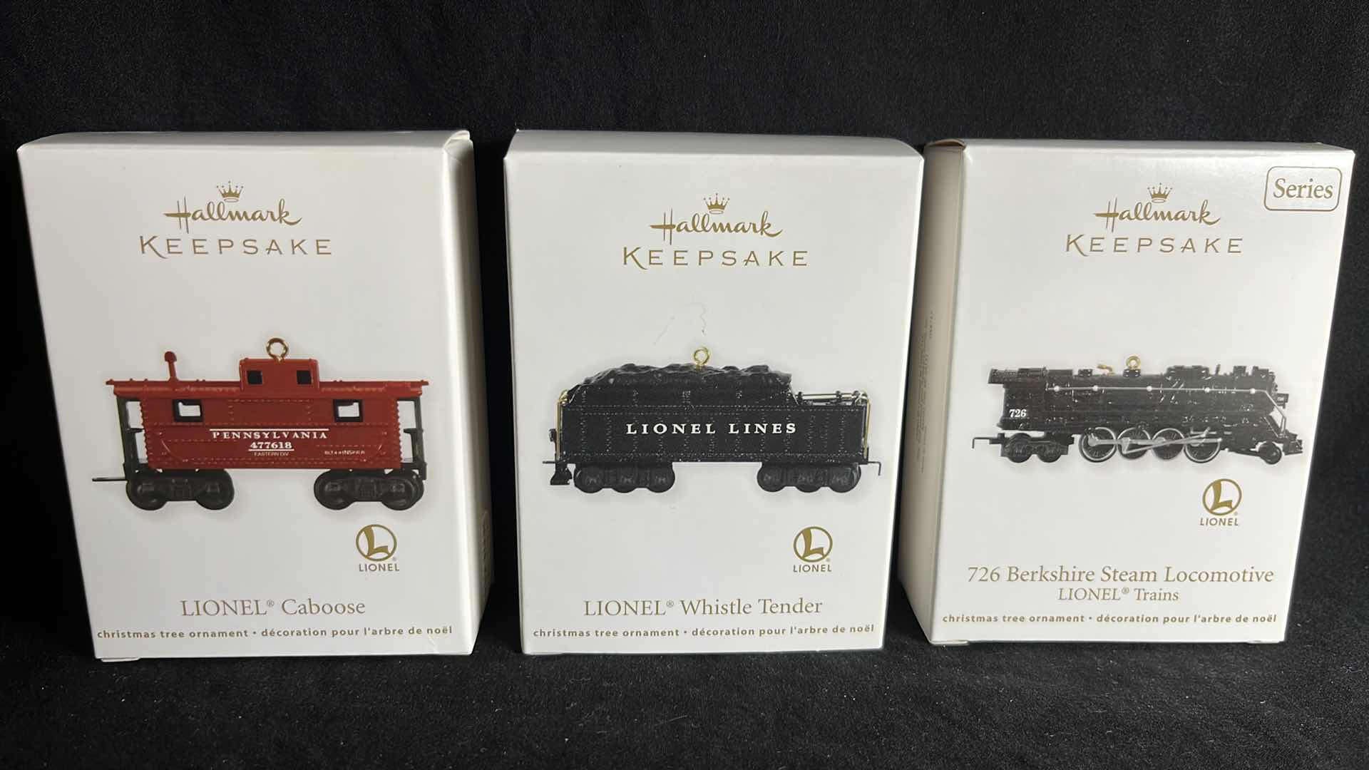 Photo 1 of HALLMARK LIONEL TRAIN HANDCRAFTED & METAL KEEPSAKE ORNAMENTS CABOOSE 2011 (#QXI2169), WHISTLE TENDER 2011 (#QXI2177) & 726 BERKSHIRE STEAM LOCOMOTIVE 2011 (#QX8717)