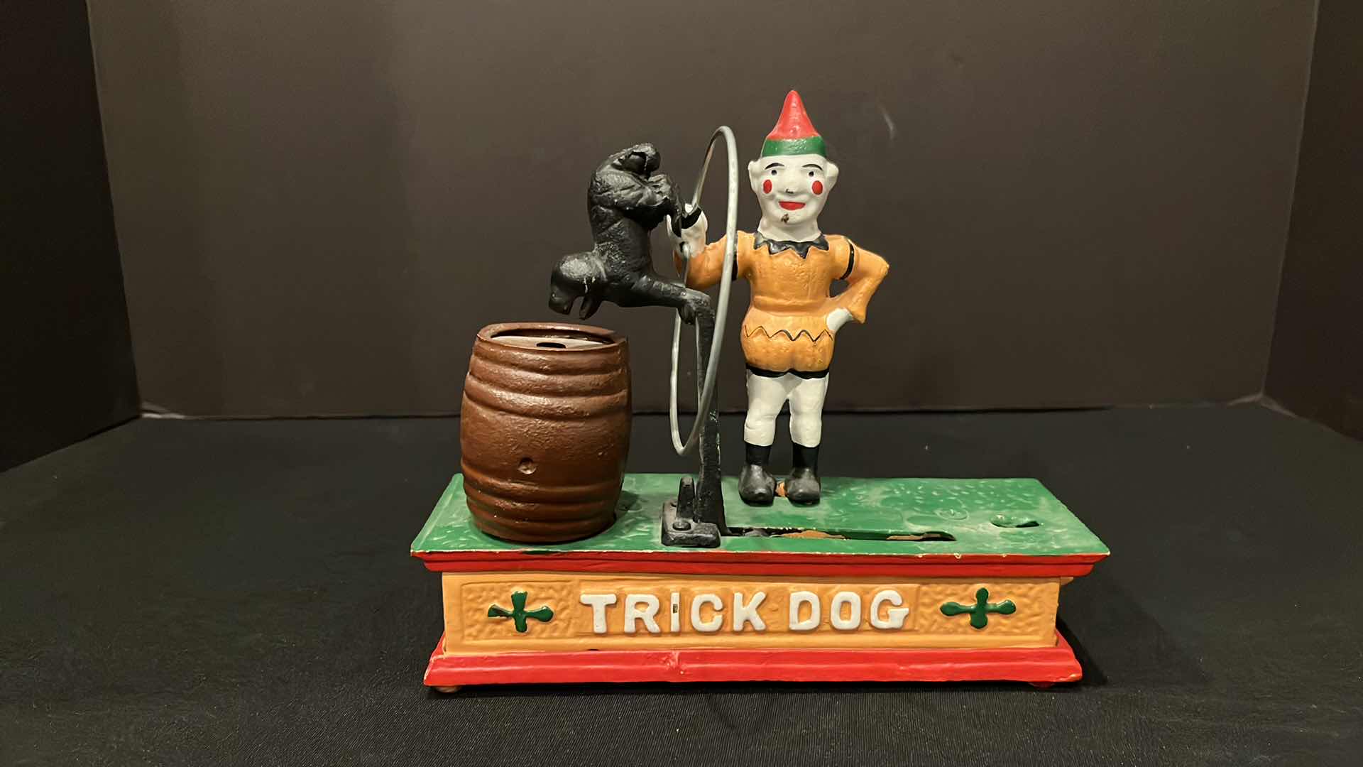 Photo 2 of ANTIQUE CAST IRON TRICK DOG MECHANICAL COIN BANK, PATENTED IN 1888