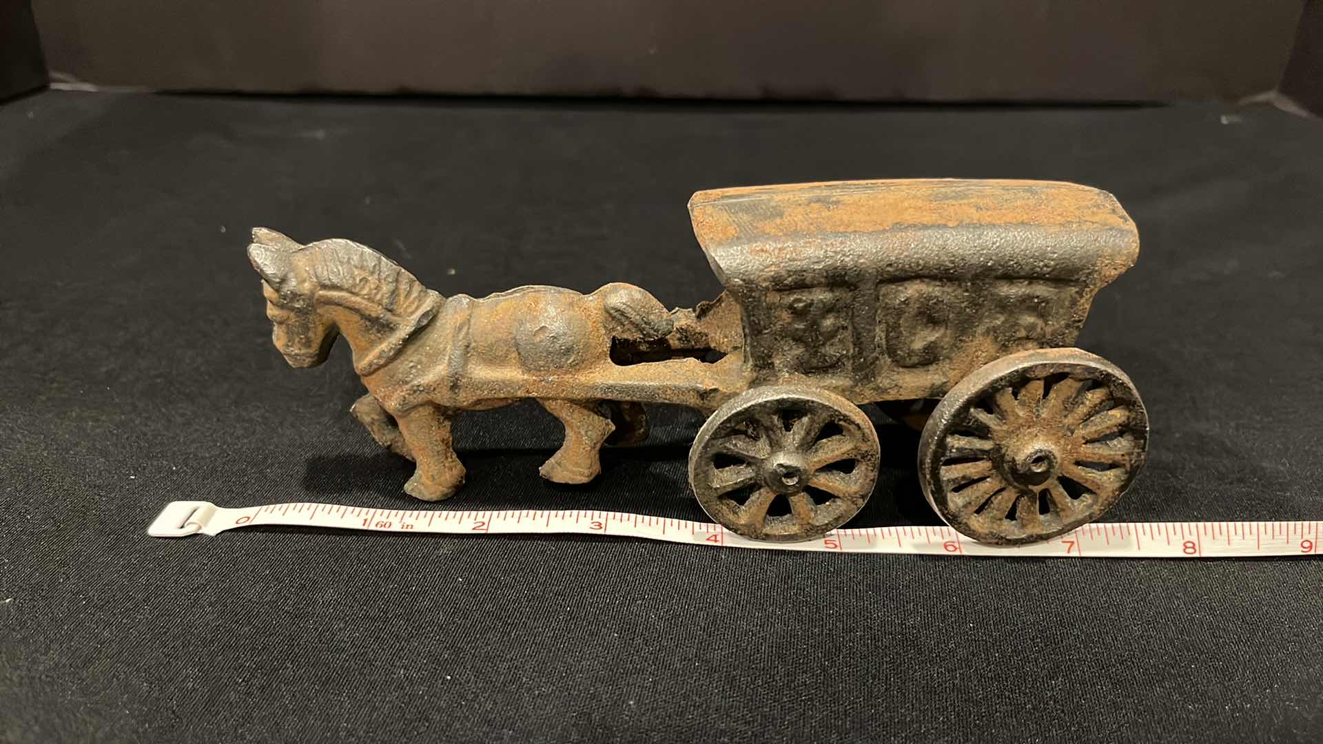 Photo 7 of ANTIQUE EARLY 1900’S CAST IRON PULL TOY ICE WAGON HORSE AND CARRIAGE 7.5”