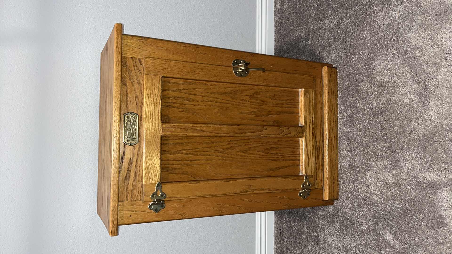 Photo 1 of WHITE CLAD SIMMONS HARDWARE CO. OAK ICE BOX STYLE STORAGE CABINET 13.75” X 21.75” H30”