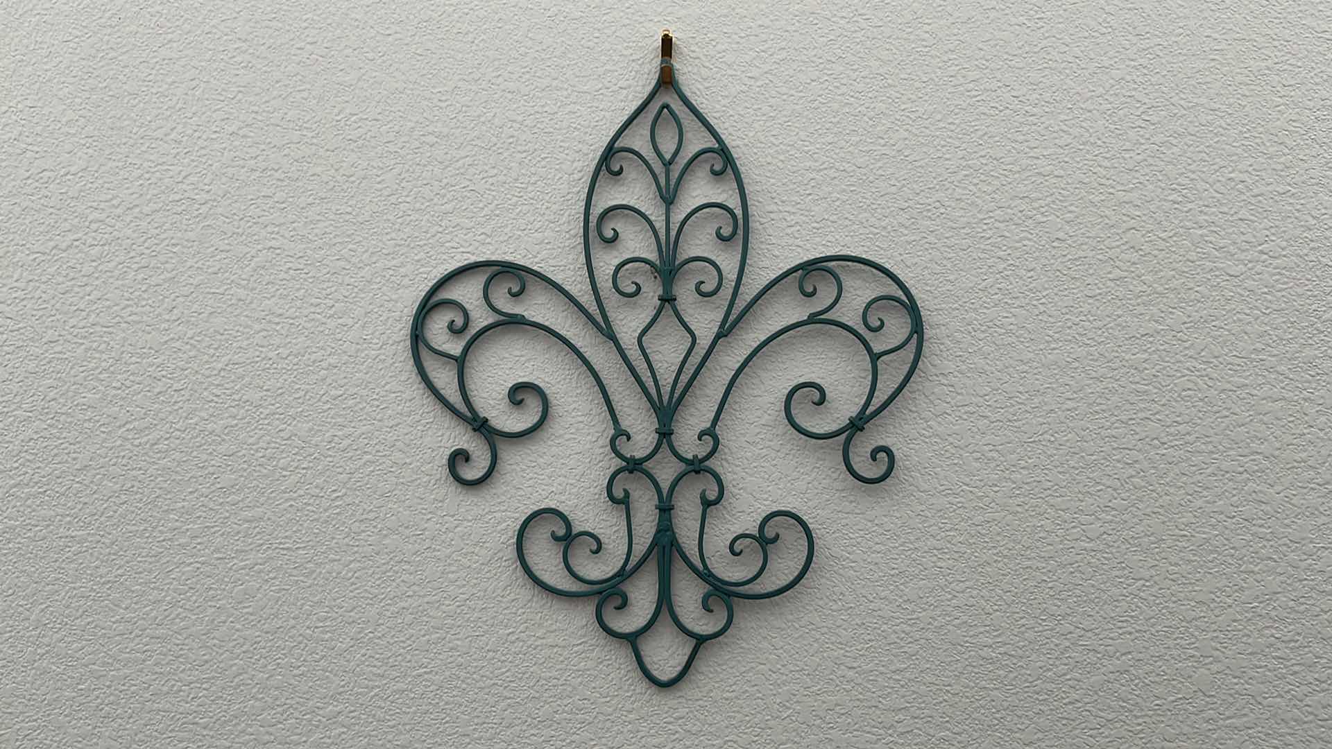 Photo 3 of 2-ORNATE METAL TEAL WALL HANGINGS 16.25” X 20”