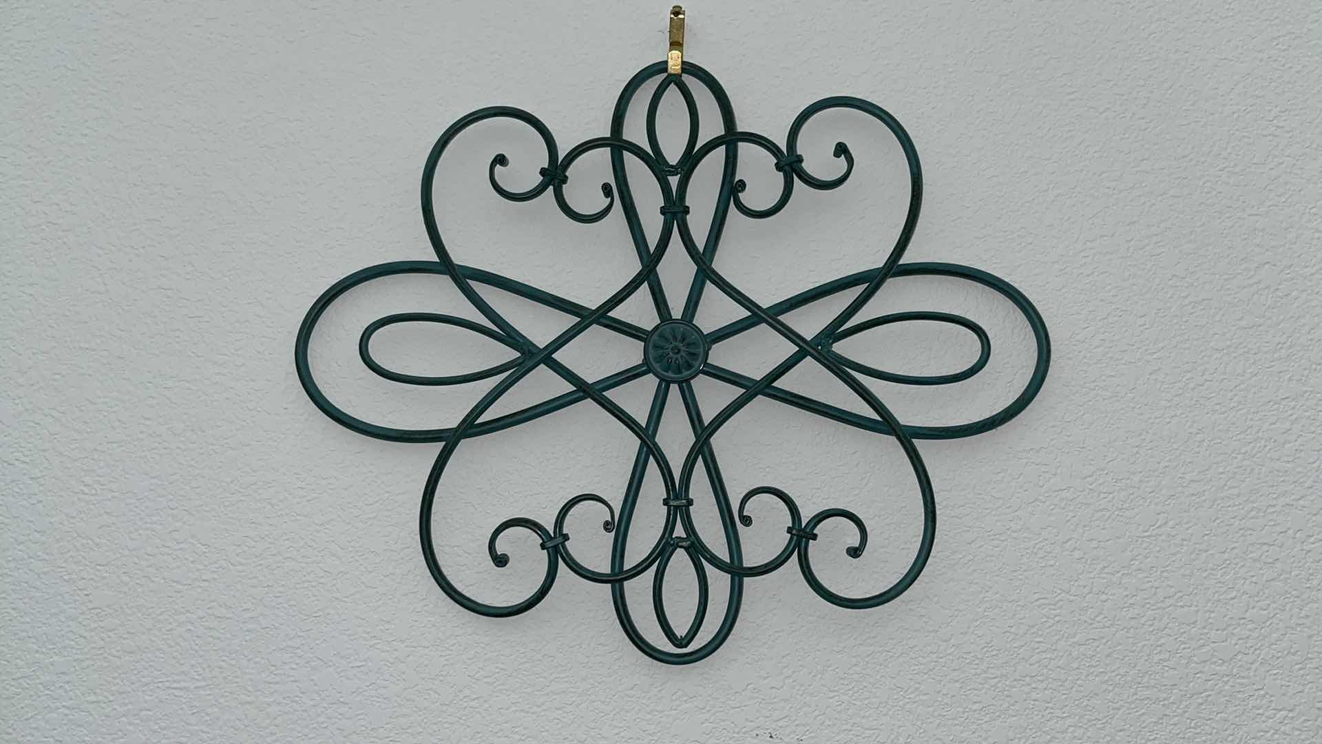 Photo 2 of 2-ORNATE METAL TEAL WALL HANGINGS 16.25” X 20”