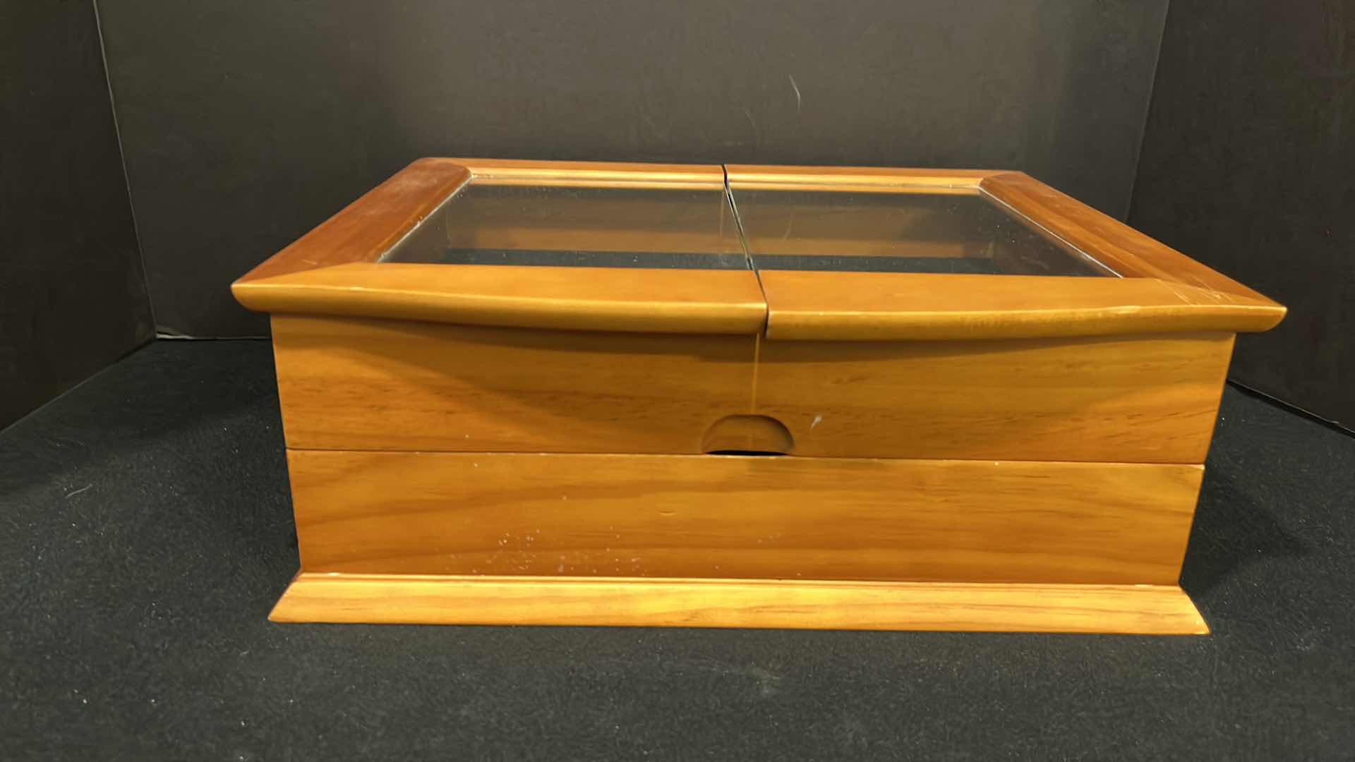 Photo 1 of WOODEN GLASS TOP JEWELRY BOX 10.75”X 14” H5”