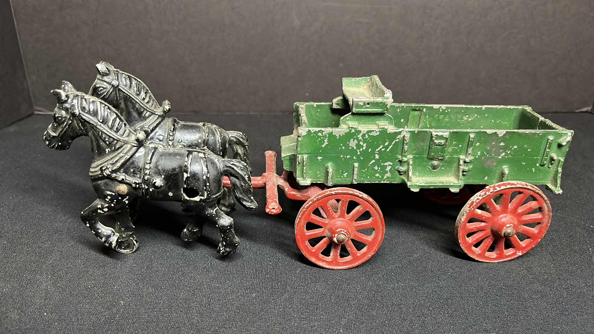 Photo 1 of VINTAGE CAST ALUMINUM 2 HORSE DRAWN WAGON CART, CIRCA 1940’S