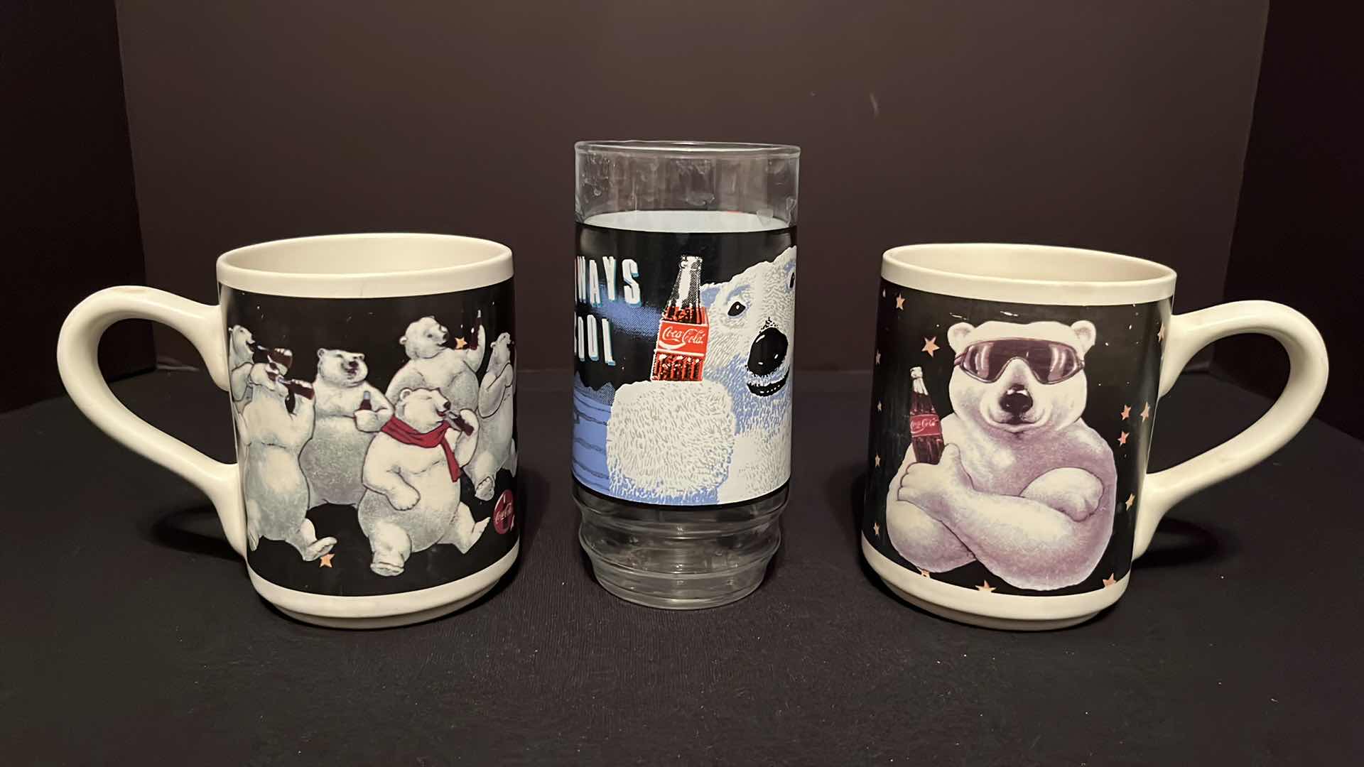 Photo 1 of COCA-COLA 2-POLAR 2 BEAR 4.25”H GIBSON MUGS 1996 & DRINKING GLASS GLASS