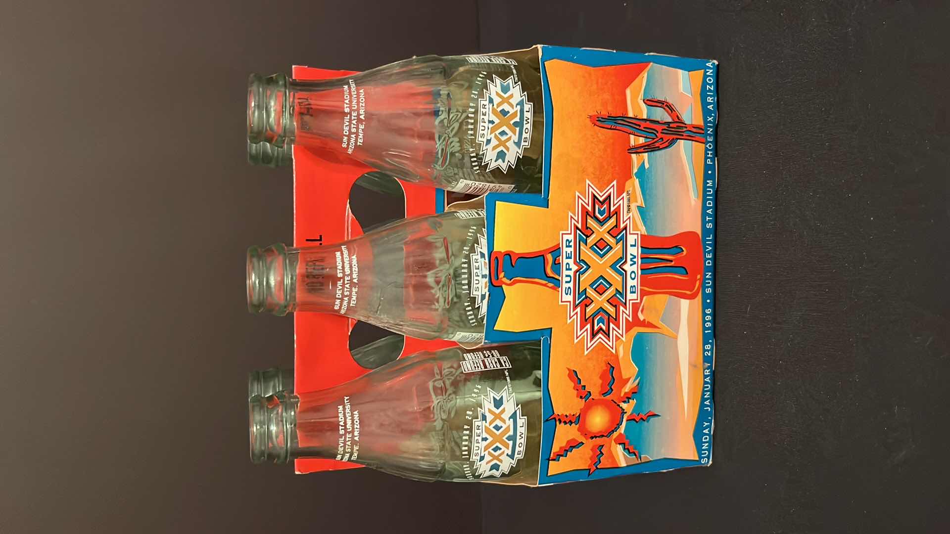 Photo 1 of COCA-COLA COLLECTIBLE SUPER-BOWL XXX PHOENIX ARIZONA LIMITED EDITION 6-PACK EMPTY BOTTLES, 1996