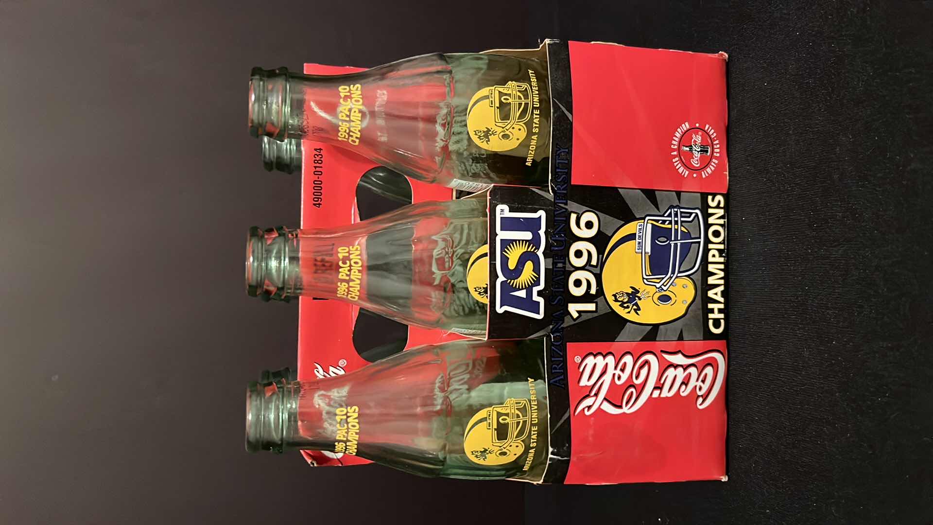 Photo 1 of COCA-COLA COMMEMORATIVE ASU 1996 PAC 10 CHAMPIONS LIMITED EDITION 6-PACK 8 OZ EMPTY BOTTLES