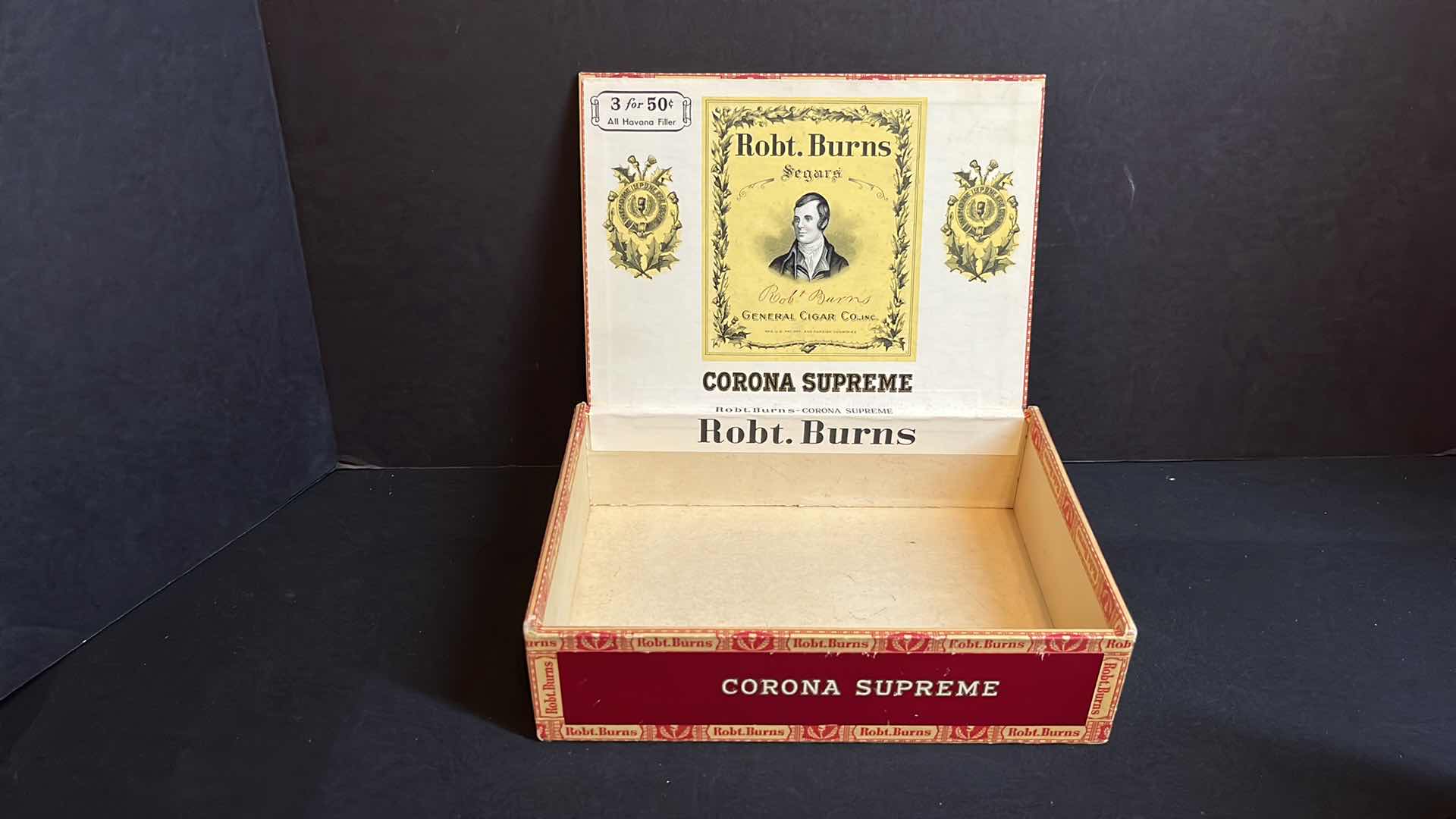 Photo 6 of VINTAGE 2-CIGAR BOXES OF 1950’S, ROBT. BURNS CORONA SUPREME & DIXIE MAID