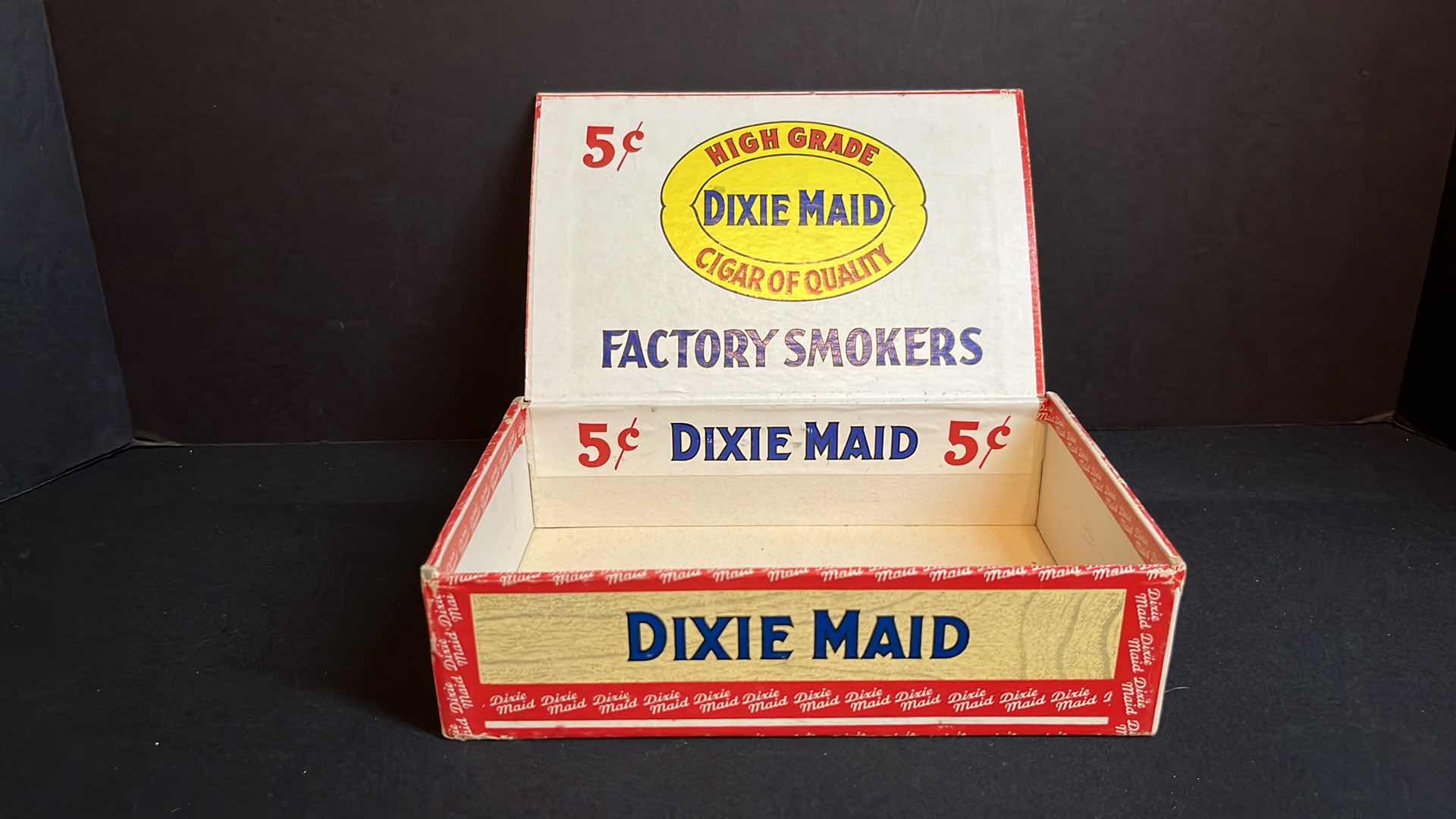 Photo 12 of VINTAGE 2-CIGAR BOXES OF 1950’S, ROBT. BURNS CORONA SUPREME & DIXIE MAID