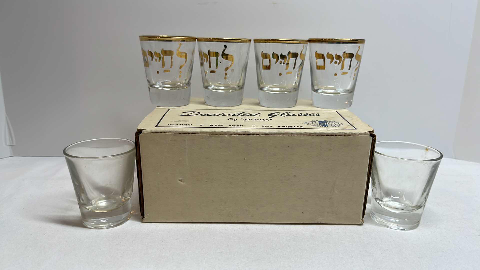 Photo 1 of DECORATED GLASSES BY SABRA 6- SHOT GLASSES, HANDCRAFTED IN ISRAEL