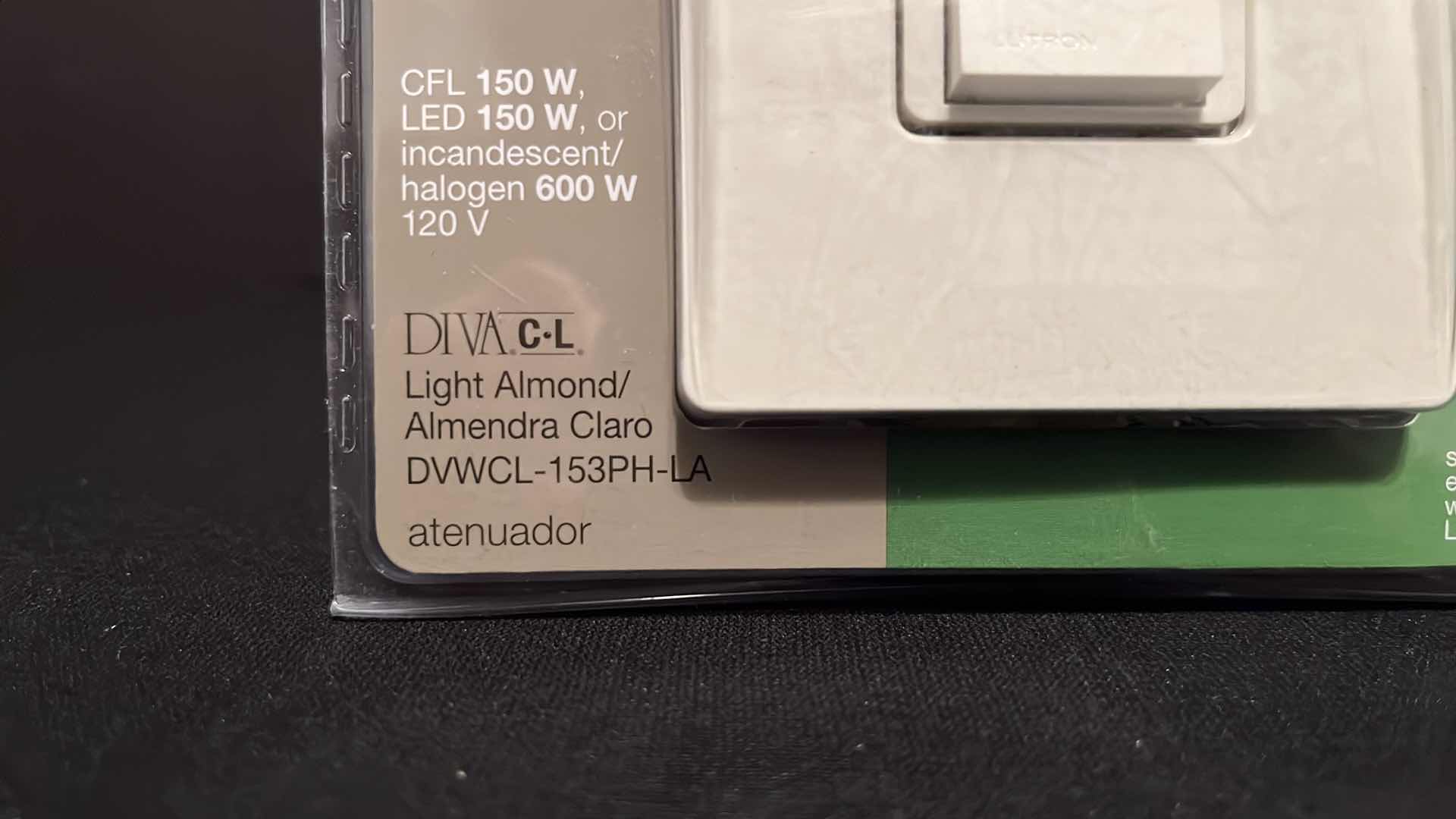 Photo 3 of NIB LUTRON DIVA C L DIMMER SWITCH FOR DIMMABLE LED/HALOGEN, LIGHT ALMOND (DVWCL-153PH-LA)