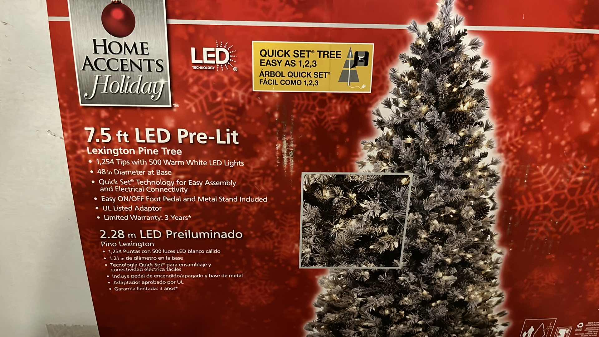 Photo 2 of HOME ACCENTS HOLIDAY 7.5’ PRE-LIT LEXINGTON PINE TREE, WARM WHITE, 47.5 LBS (MODEL 1002 469 151)