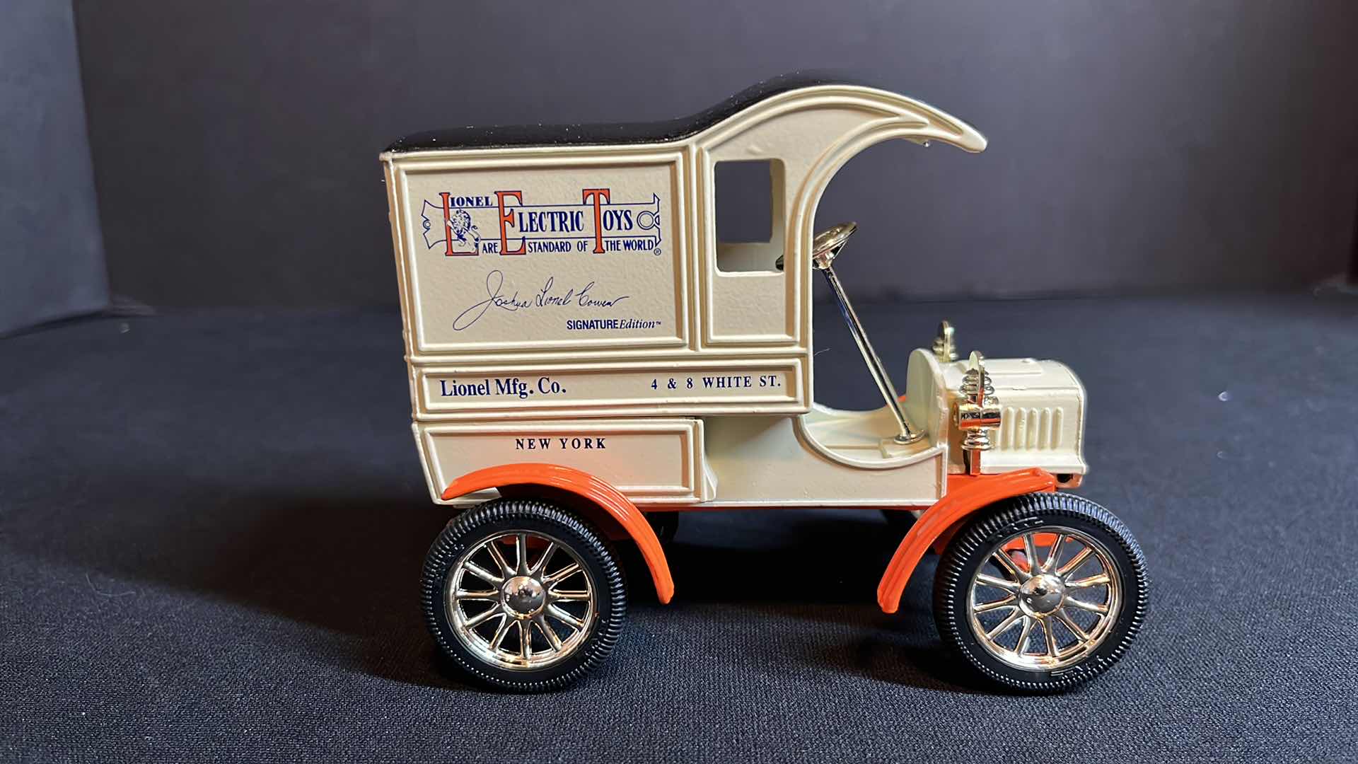 Photo 5 of ERTL COMPANY EASTWOOD AUTOMOBILIA LIONEL ELECTRIC TRAINS DIE-CAST METAL SIGNATURE EDITION 1905 FORD DELIVERY TRUCK BANK W KEY & 1950 CHEVY TRACTOR TRAILER W COA, 1994 (STOCK #B557)