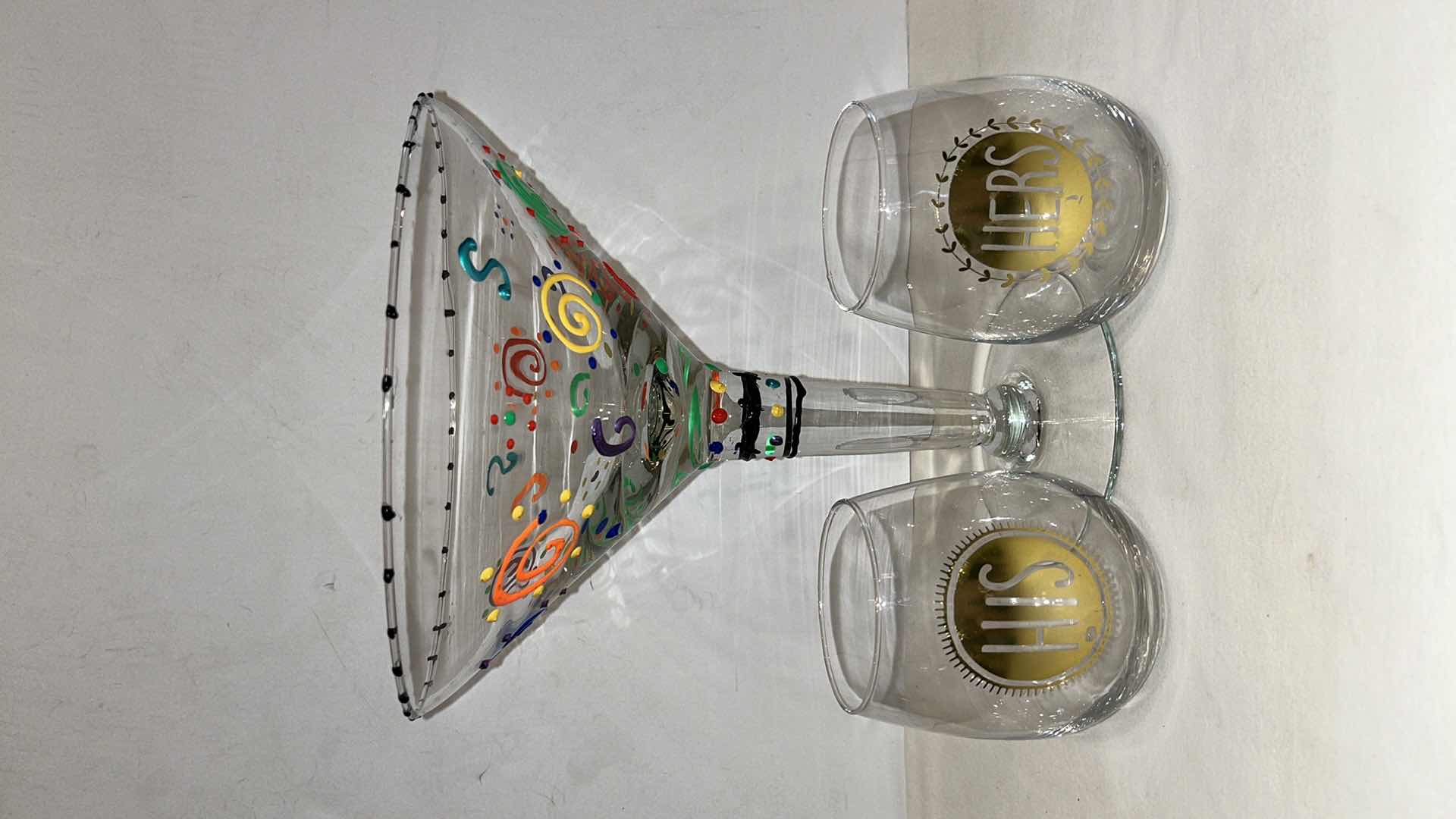 Photo 1 of LARGE MARTINI GLASS 10.25” W HIS & HERS WINE GLASSES