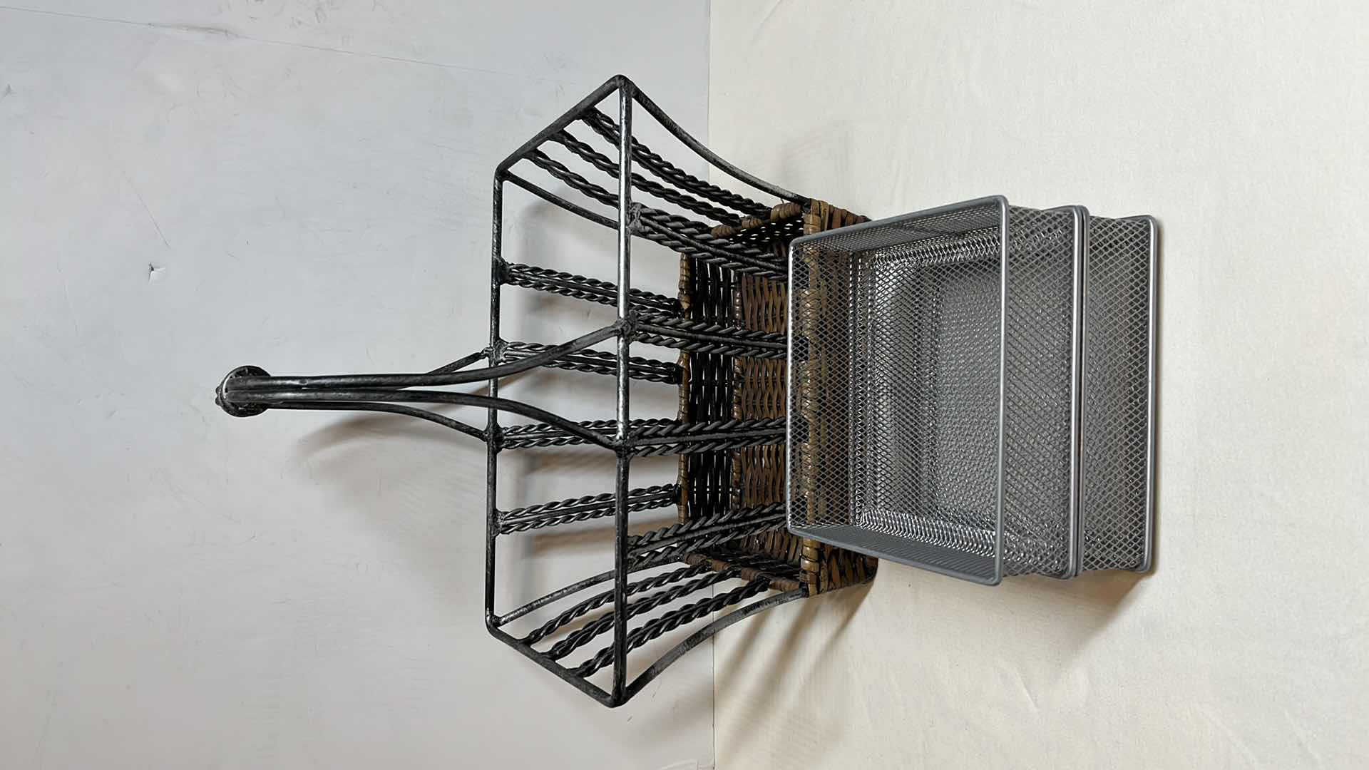 Photo 1 of PEWTER & WICKER BASKET W OFFICE ORGANIZER TRAYS (2)