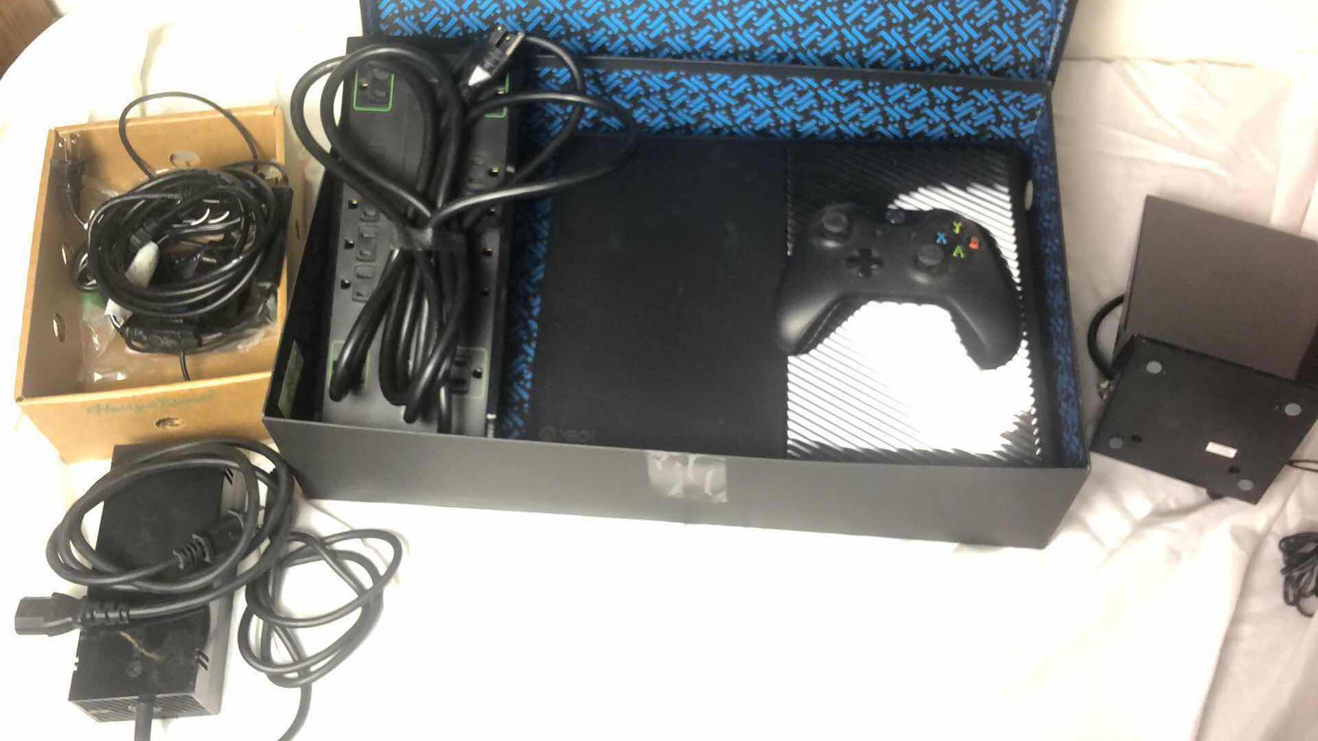 Photo 1 of XBOX 360 W CONTROLLER, WIFI ROUTER, 10 PUTLET POWER JACK, A ROKU AND 2 HDMI CABLES