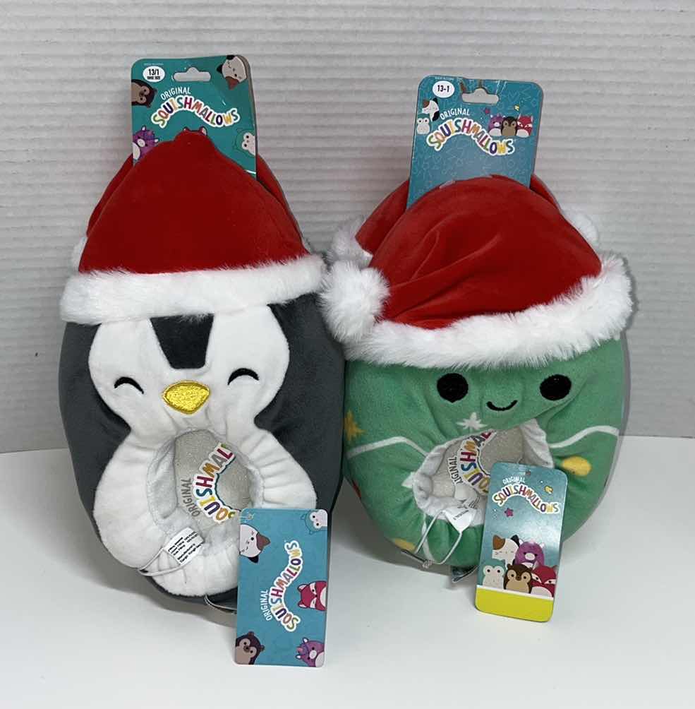 Photo 1 of KELLYTOY SQUISHMALLOWS PLUSH KIDS SLIPPERS, PENGUIN/CHRISTMAS TREE SIZE 13-1 (2)