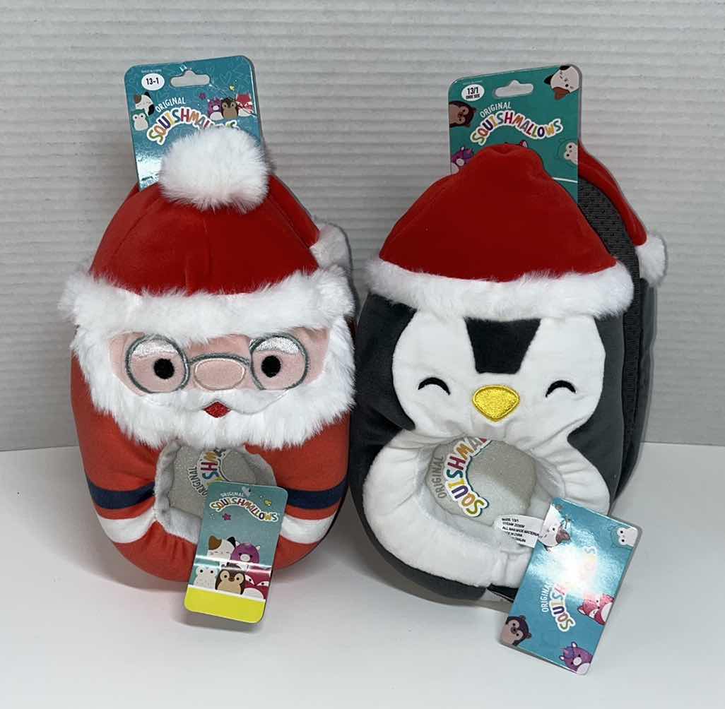 Photo 1 of KELLYTOY SQUISHMALLOWS PLUSH KIDS SLIPPERS, SANTA/PENGUIN SIZE 13-1 (2)