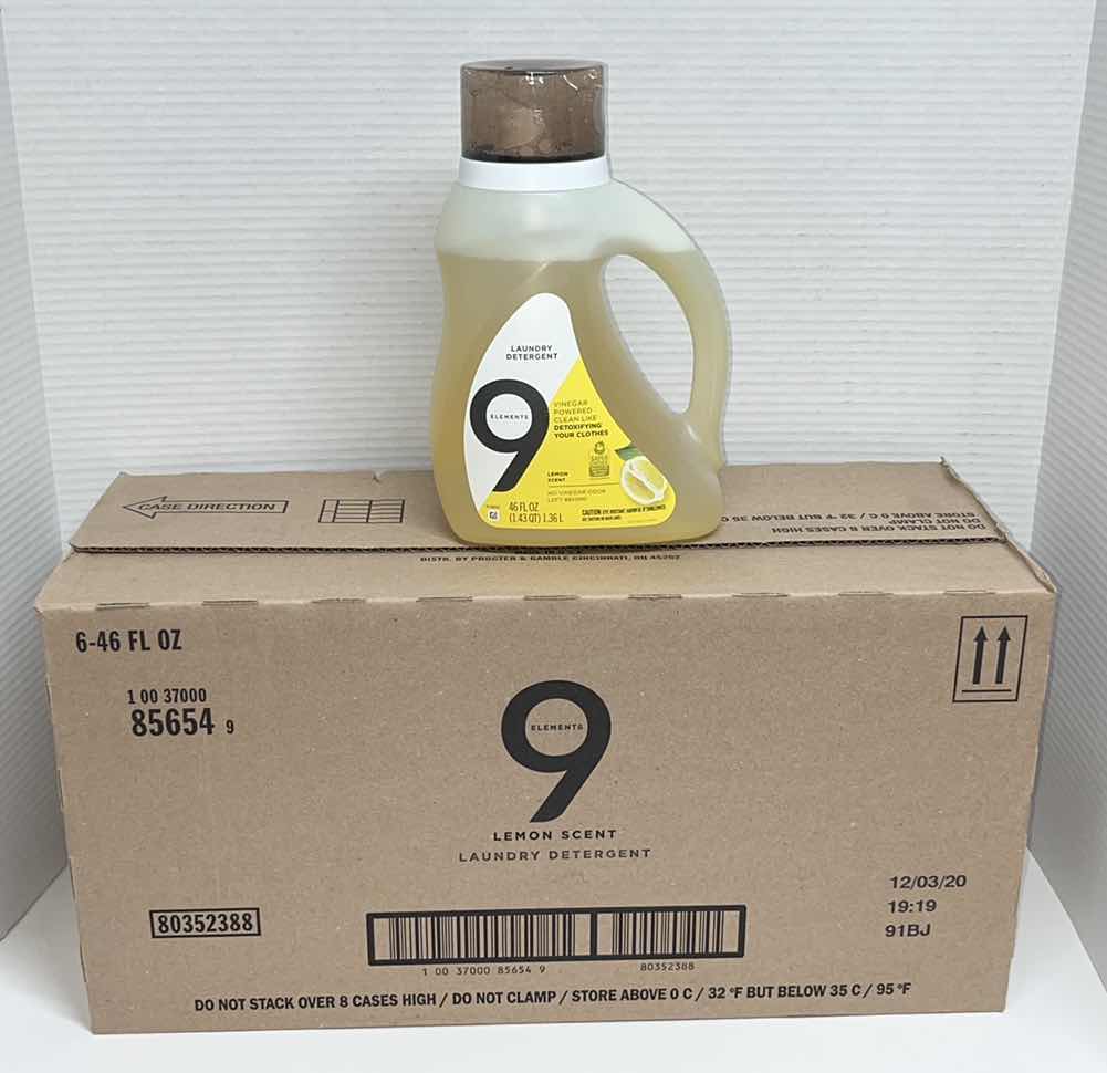 Photo 1 of NEW 9 ELEMENTS LEMON SCENTED LAUNDRY DETERGENT, 46 OZ (CASE OF 6)