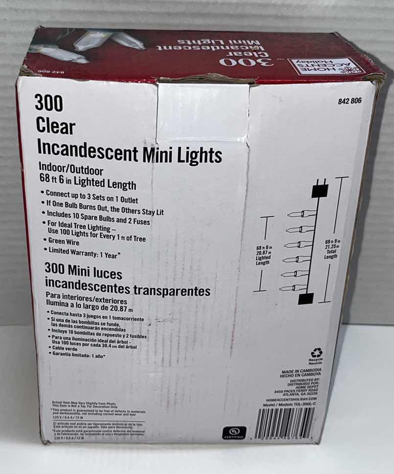 Photo 2 of NEW HOME ACCENTS HOLIDAY 300 CLEAR INCANDESCENT MINI LIGHTS #842806 (3)