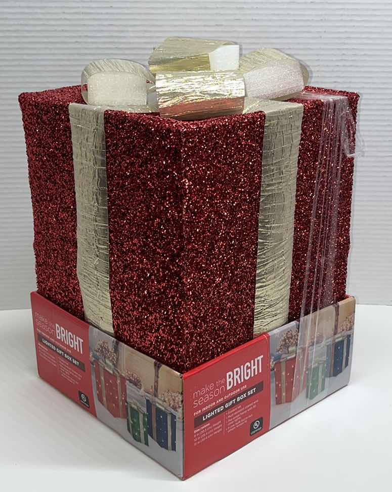 Photo 2 of NEW MAKE THE SEASON BRIGHT INDOOR/OUTDOOR LIGHTED GIFT BOX 3 PC SET 