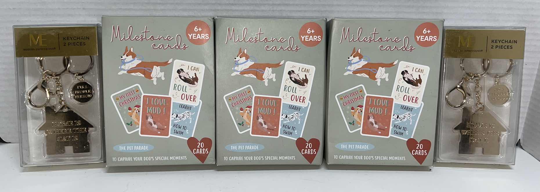 Photo 1 of NEW THE PET PARADE MILESTONE CARDS & MODERN EXPRESSIONS “HOME IS WHERE THE CAT IS” 2 PC KEYCHAIN (5)