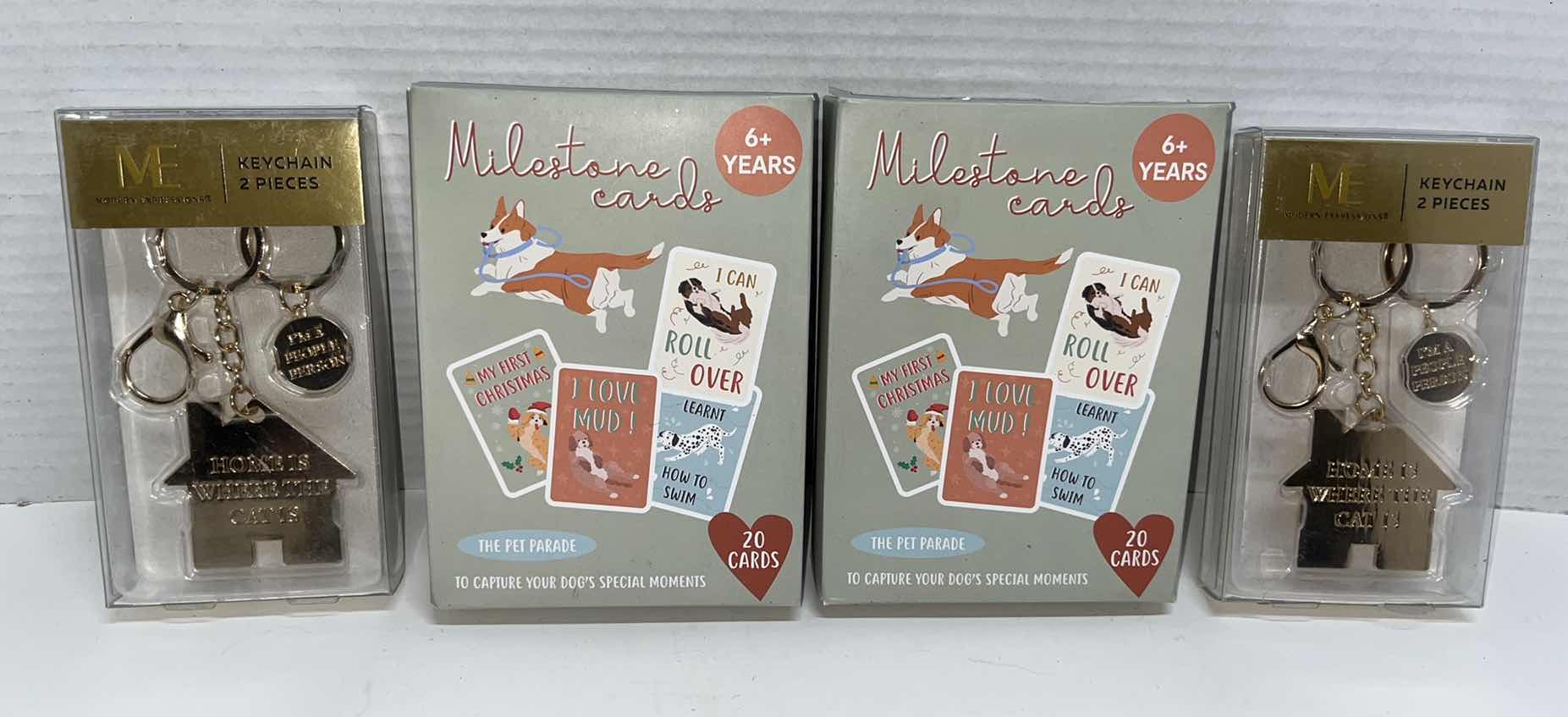 Photo 1 of NEW THE PET PARADE MILESTONE CARDS & MODERN EXPRESSIONS “HOME IS WHERE THE CAT IS” 2 PC KEYCHAIN (4)