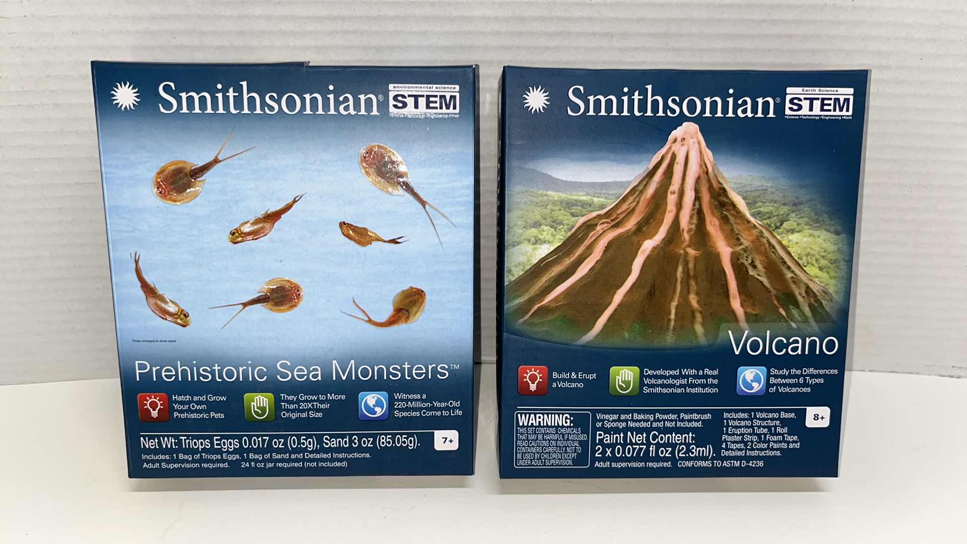 Photo 1 of NEW SMITHSONIAN STEM PREHISTORIC SEA MONSTERS, BAG OF TRIOP EGGS AND SAND & VOLCANO ERUPTION KIT (2)