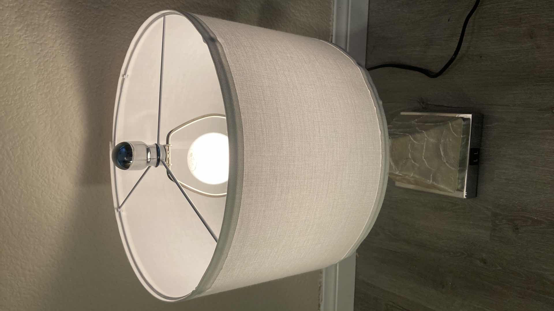 Photo 2 of PENSHELL TOUCH LIGHT DIMMER TABLE LAMP W WHITE SHADE & USB CHARGER PORTS 12” X 22”