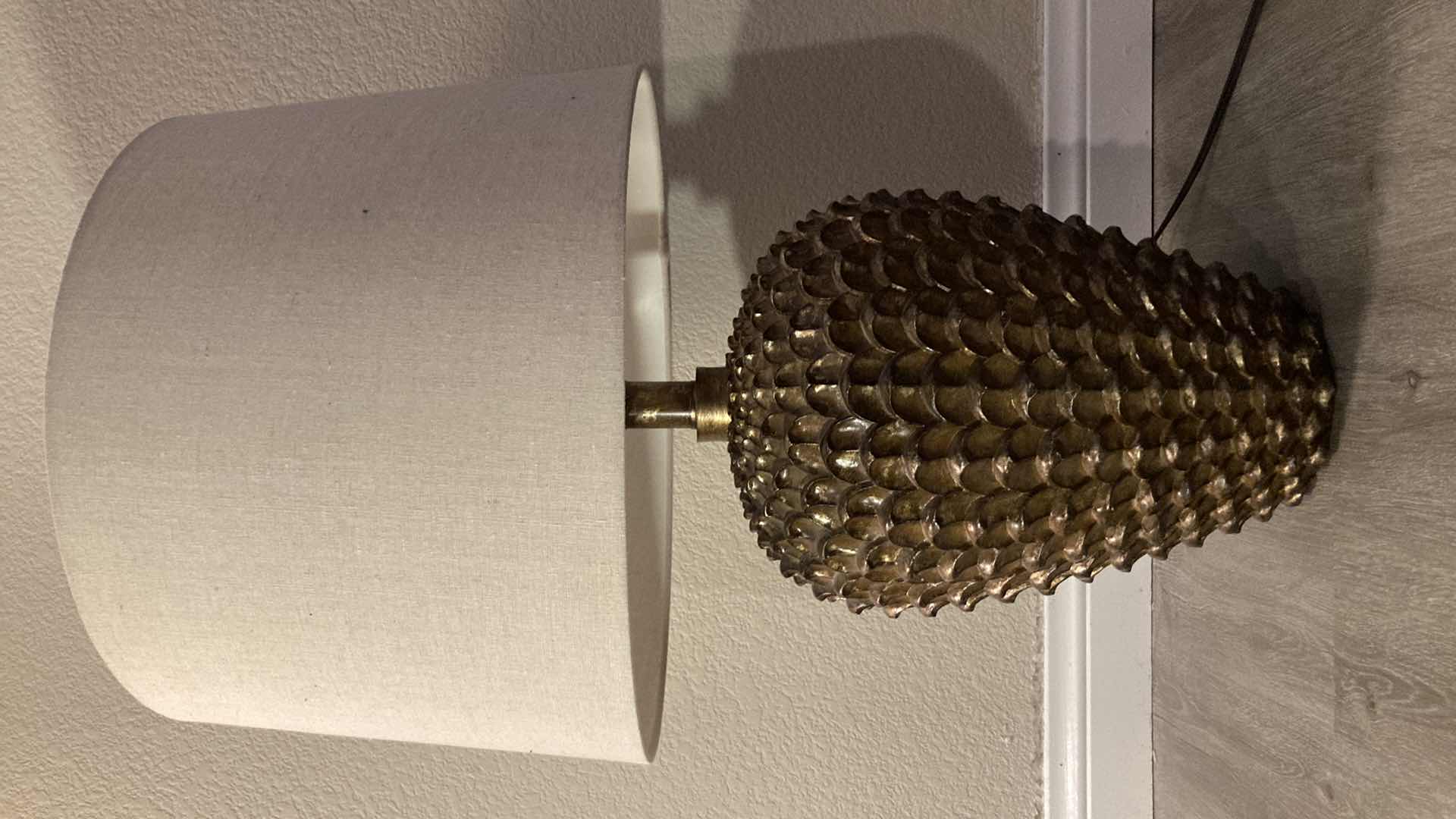 Photo 1 of PINE CONE BRONZE BASE TABLE LAMP 17” X 28”