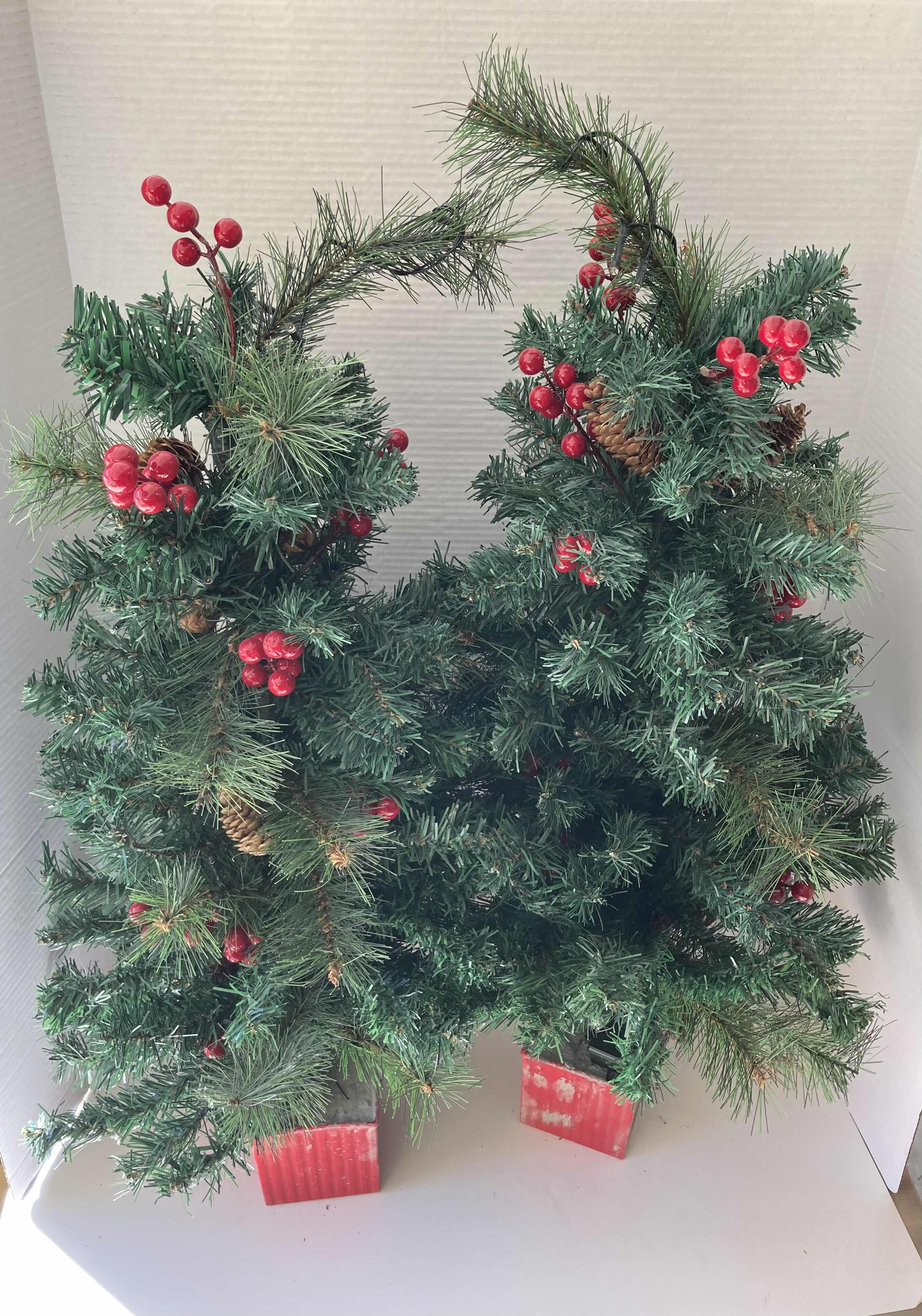 Photo 2 of MINI LIGHT UP CHRISTMAS TREES W CEMENTED PLASTIC SQUARE POTS (2) 13” X 35”