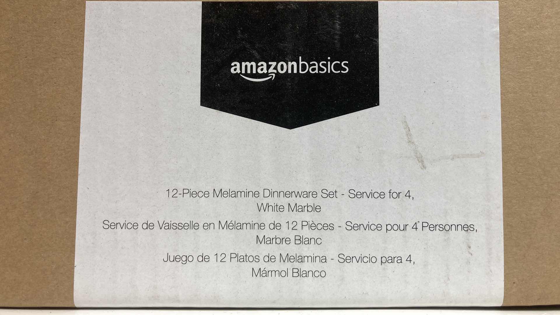 Photo 5 of NEW AMAZON BASICS WHITE MARBLE FINISH MELAMINE PLASTIC DINNERWARE 12PC SET