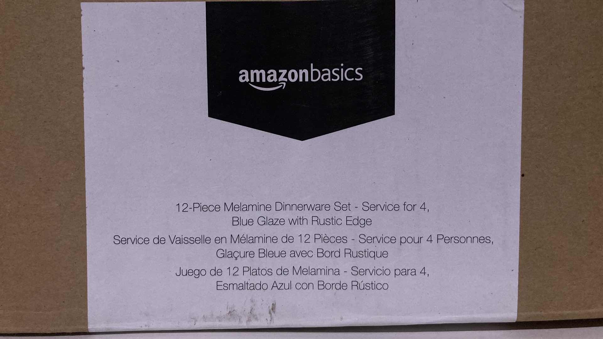 Photo 4 of NEW AMAZON BASICS BLUE GLAZE W RUSTIC EDGE FINISH MELAMINE PLASTIC DINNERWARE 12PC SET