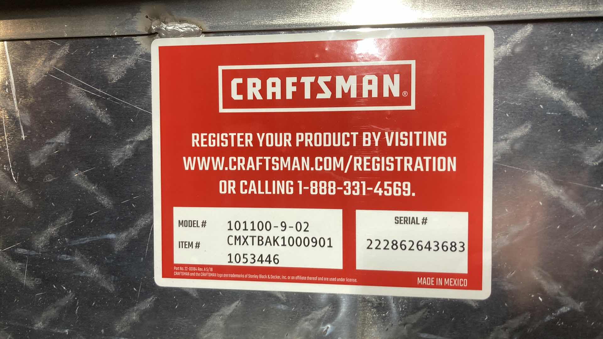 Photo 7 of CRAFTSMAN ALUMINUM CROSSOVER TOOL BOX MODEL
101100-9-02 CMXTBAK1000901 71” X 19.75” H18”