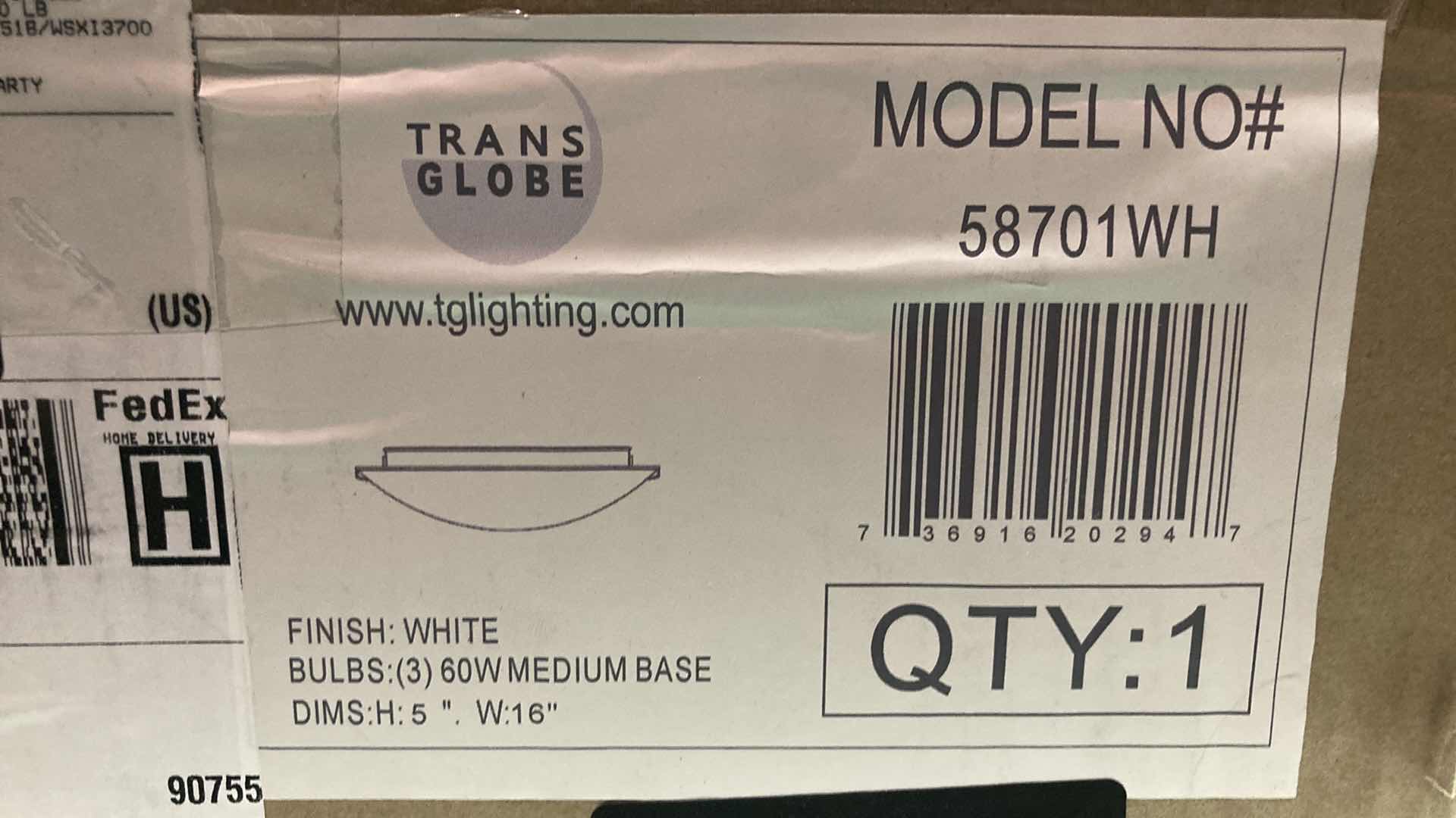 Photo 3 of NEW TRANS GLOBE LIGHTING WHITE FLUSH MOUNT CEILING LIGHT MODEL 58701WH 16” X 5”