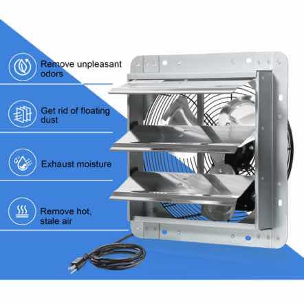 Photo 4 of NEW KEN BROWN 12” WALL MOUNTED SHUTTER EXHAUST FAN, ALUMINUM W 1.65 METERS POWER CORD KIT MODEL X002M63JEF