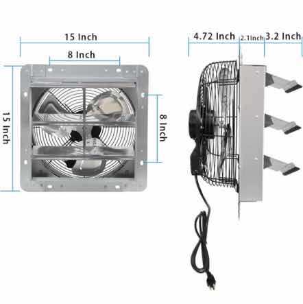 Photo 6 of NEW KEN BROWN 12” WALL MOUNTED SHUTTER EXHAUST FAN, ALUMINUM W 1.65 METERS POWER CORD KIT MODEL X002M63JEF