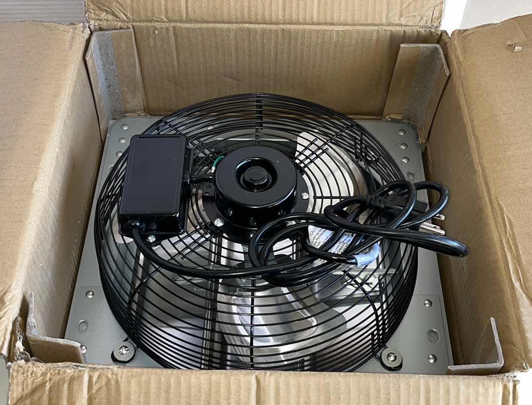 Photo 9 of NEW KEN BROWN 12” WALL MOUNTED SHUTTER EXHAUST FAN, ALUMINUM W 1.65 METERS POWER CORD KIT MODEL X002M63JEF