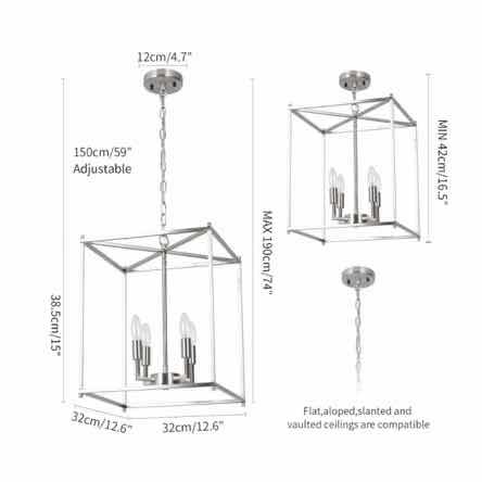 Photo 6 of BRUSHED NICKEL 4-LIGHT FOYER CHANDELIER 12.6” X 12.6” H15” MODEL X003CHVQ4X