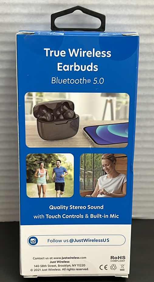 Photo 3 of NEW JUST WIRELESS TRUE WIRELESS EARBUDS , BLUETOOTH 5.0 FOR APPLE & ANDROID (BLACK)