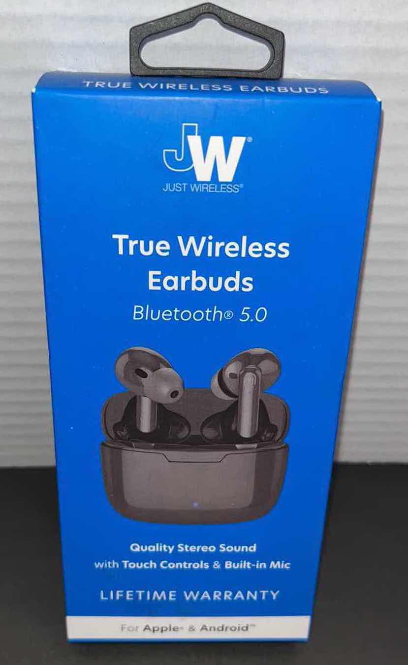 Photo 1 of NEW JUST WIRELESS TRUE WIRELESS EARBUDS , BLUETOOTH 5.0 FOR APPLE & ANDROID (BLACK)