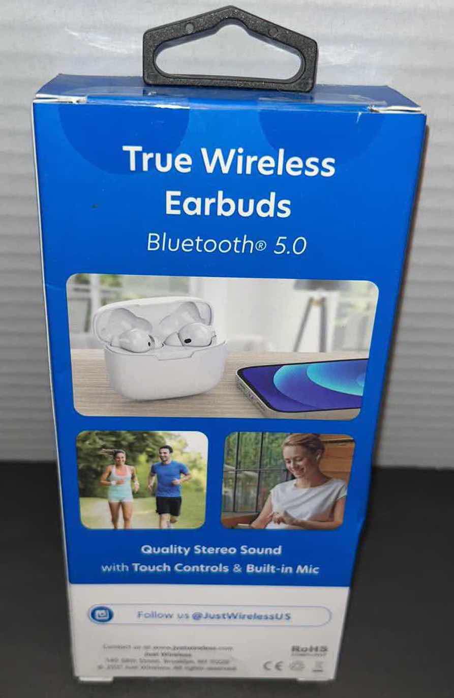 Photo 3 of NEW JUST WIRELESS TRUE WIRELESS EARBUDS , BLUETOOTH 5.0 FOR APPLE & ANDROID (WHITE)