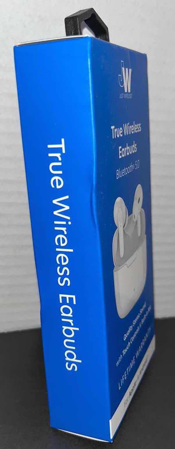 Photo 2 of NEW JUST WIRELESS TRUE WIRELESS EARBUDS , BLUETOOTH 5.0 FOR APPLE & ANDROID (WHITE)