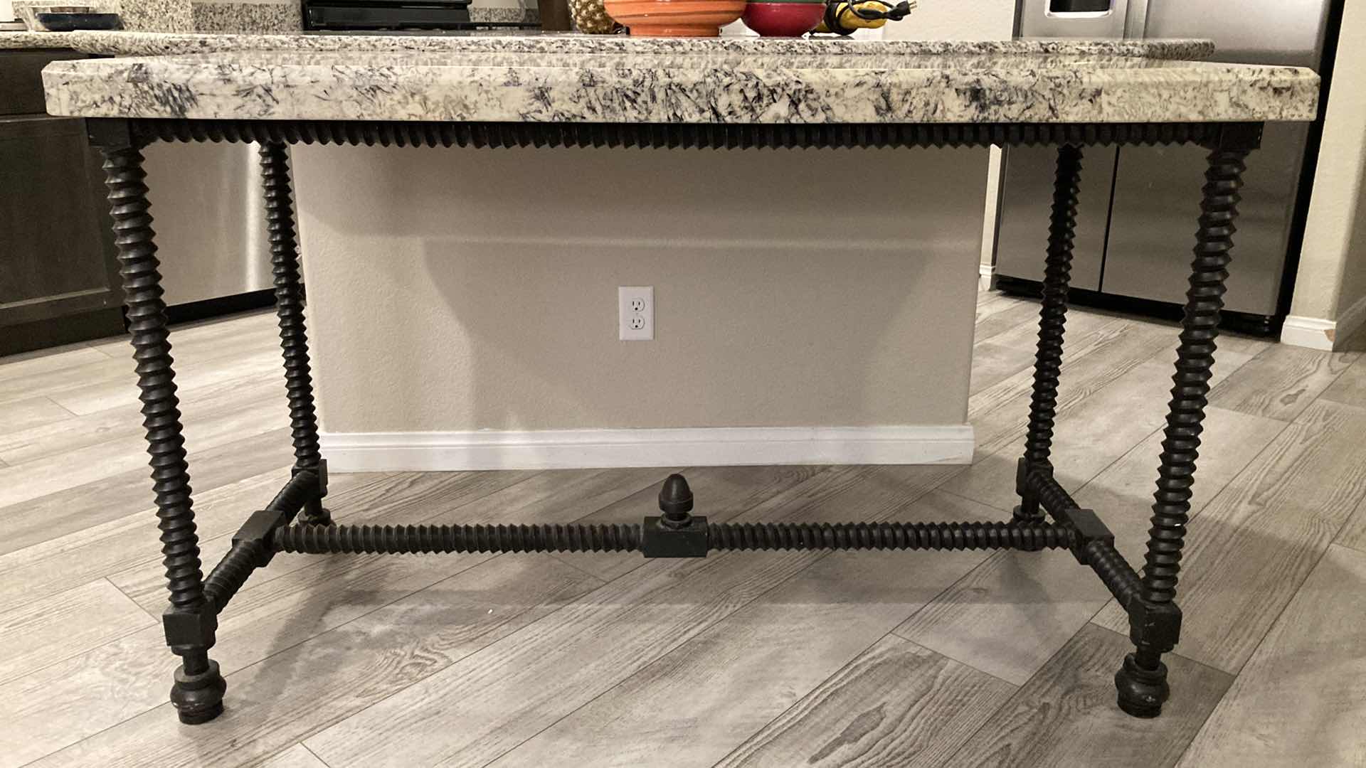 Photo 2 of KREISS GRANITE TOP IRON SPIRALED BASE RECTANGLE CONSOLE TABLE 57.5” X 25” H35.5”