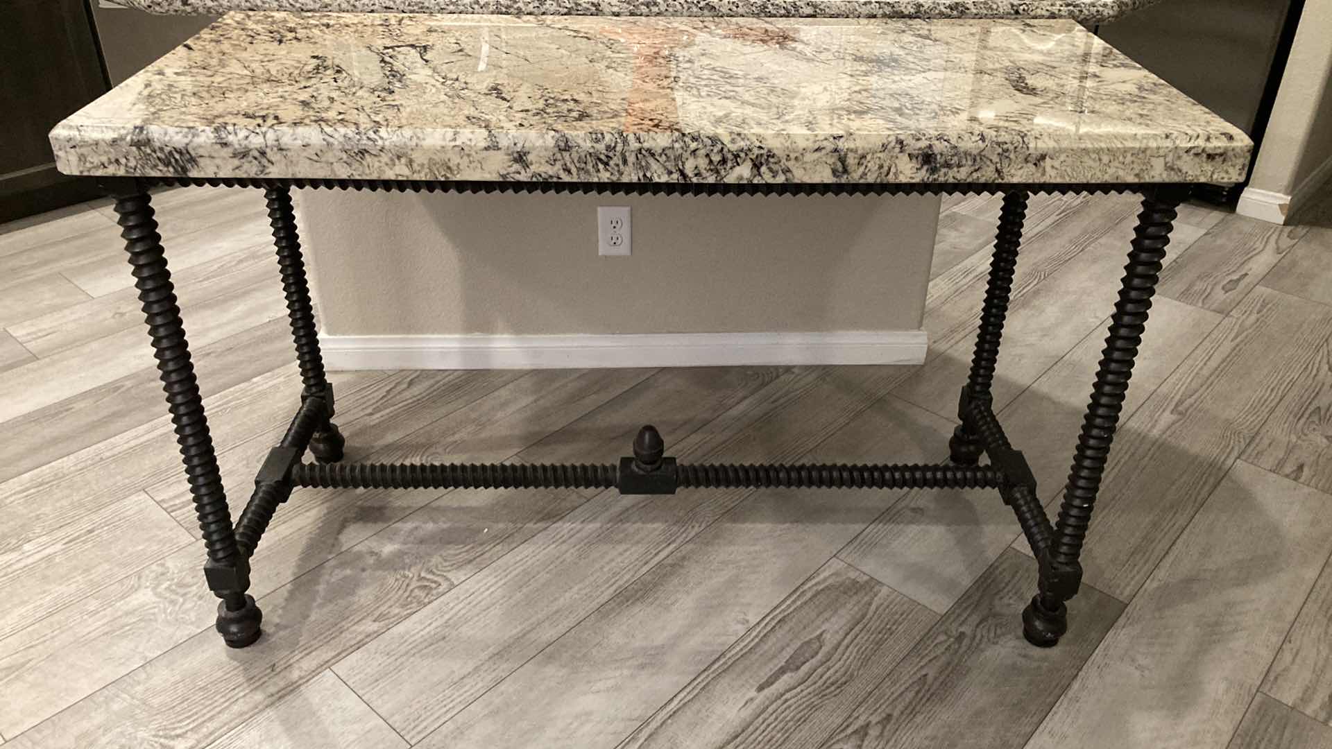 Photo 1 of KREISS GRANITE TOP IRON SPIRALED BASE RECTANGLE CONSOLE TABLE 57.5” X 25” H35.5”