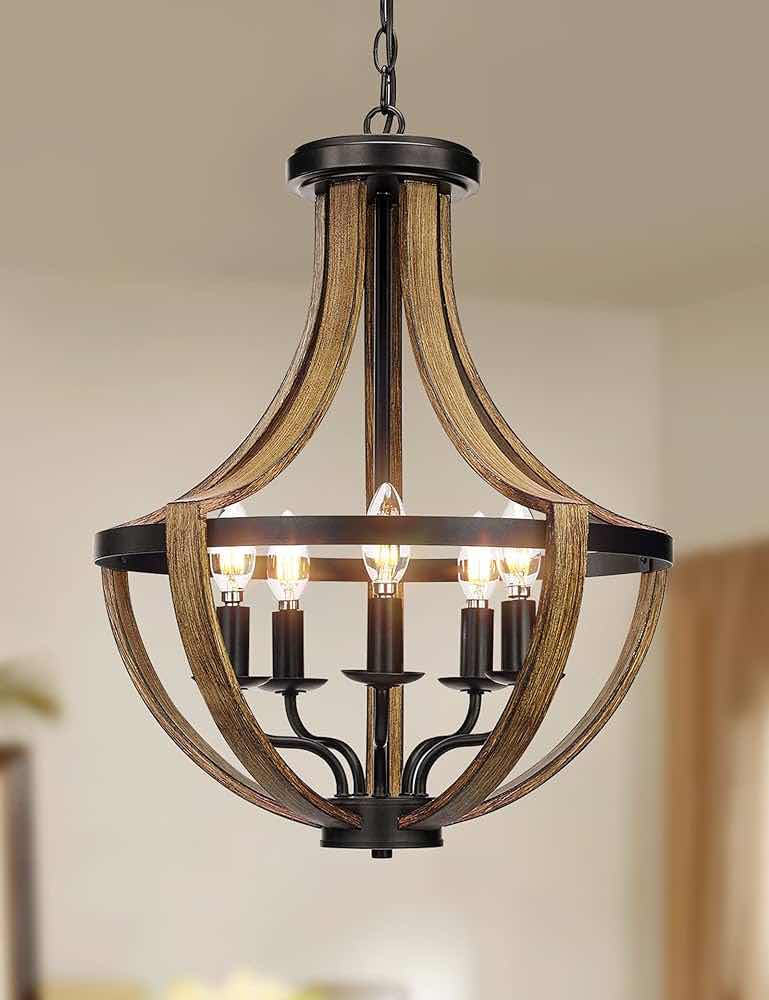 Photo 1 of TMAFON MODERN FARMHOUSE GEOMETRIC BROWN & BLACK RUSTIC 5 LIGHT CHANDELIER