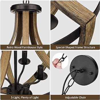 Photo 4 of TMAFON MODERN FARMHOUSE GEOMETRIC BROWN & BLACK RUSTIC 5 LIGHT CHANDELIER