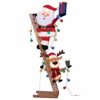 Photo 1 of NEW HOLIDAY LIVING 5.5FT LIGHTED SANTA & MOOSE ON LADDER MODEL 5280871