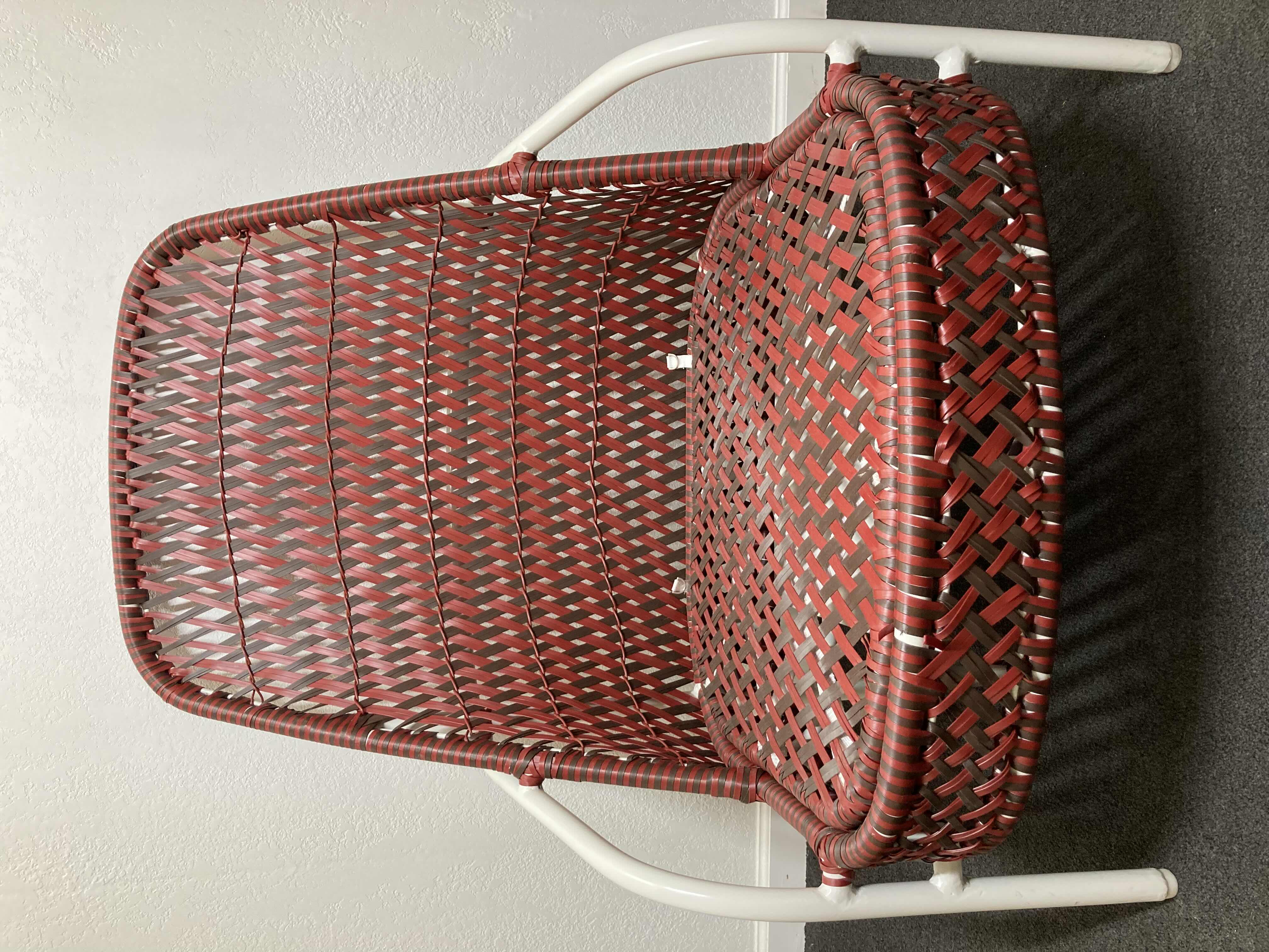 Photo 1 of NEW WALTERS WICKER OVERSIZED ALL WEATHER WOVEN WICKER RUBY RED & MAHOGANY RED FINISH METAL WHITE FRAME LOUNGE CHAIR 31” X 33” H39”