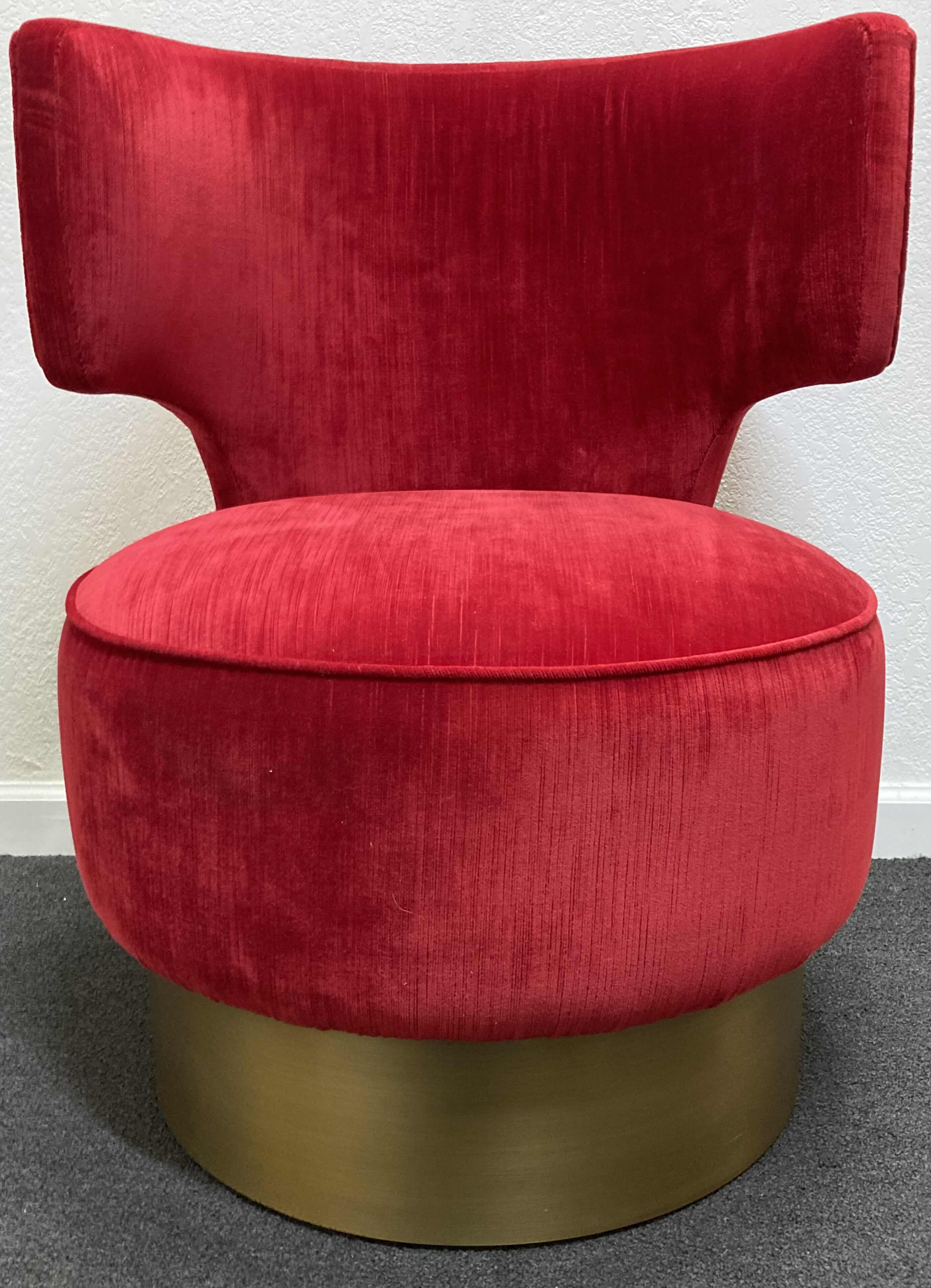 Photo 1 of RED VELVET BRASS FINISH BASE ACCENT CHAIR 24” X 23” H30”